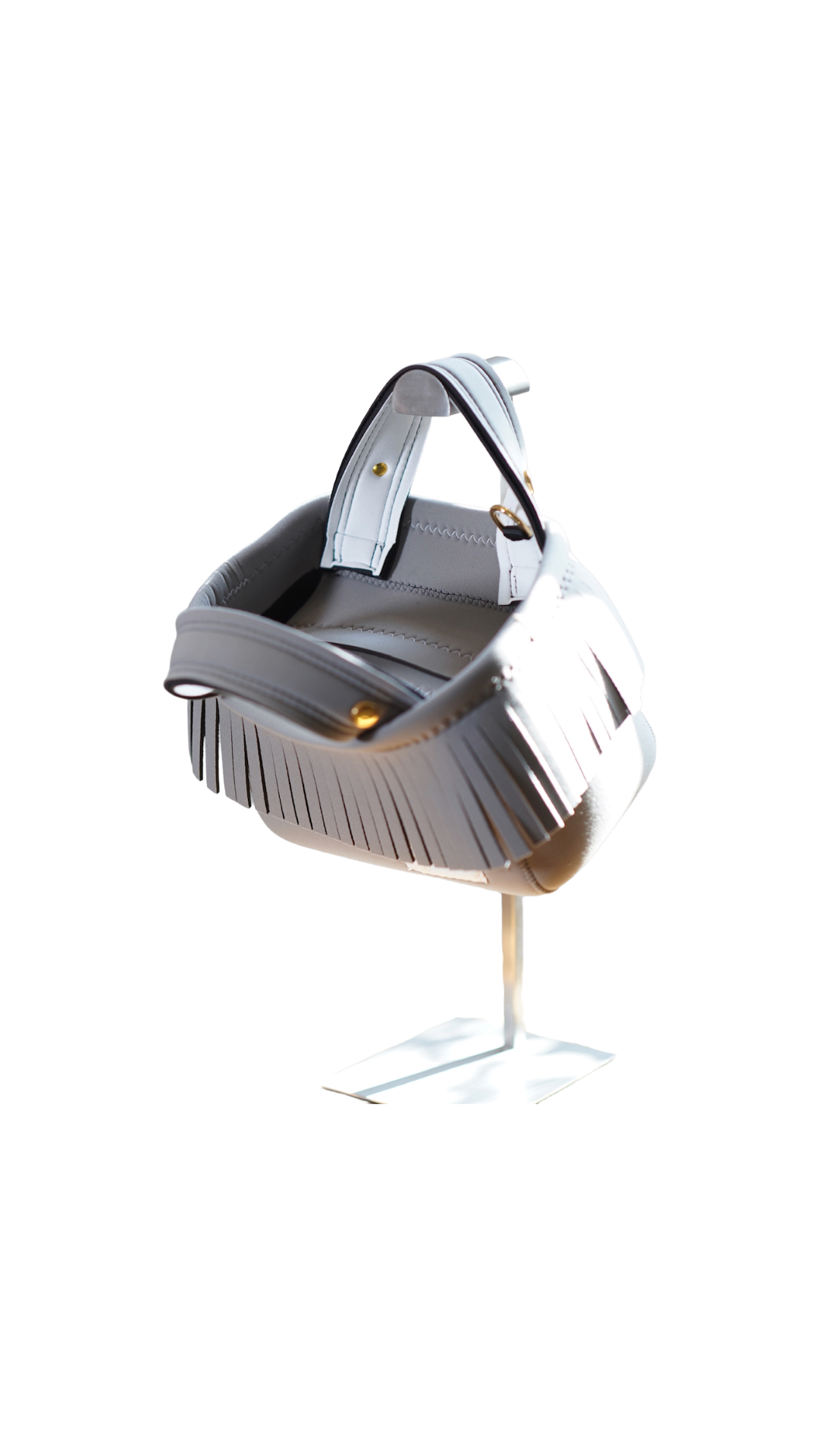 Pre-Order｜Mini Fringe Tote Bag – Gray × White Accent / Gold Studs